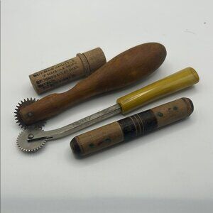 Vintage Sewing Tools Set with Wooden Handles